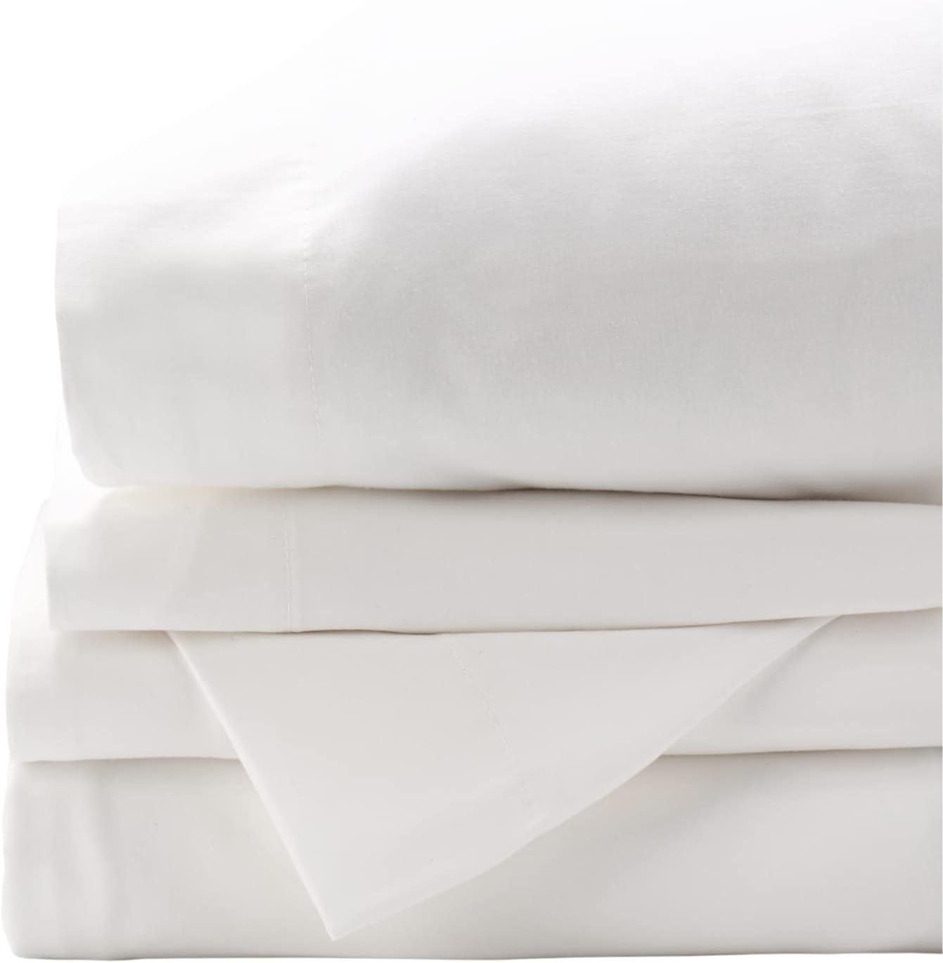 White Queen Cotton Percale Deep Pocket Sheet Set