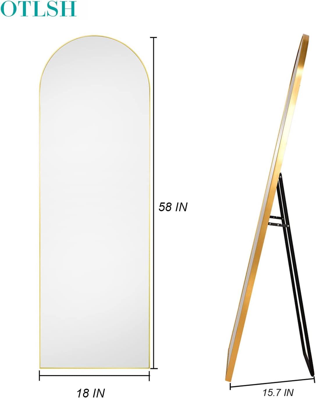 Antok Arched Full Length Mirror, 58"x18" Floor Mirror Freestanding, Floor Standing Mirror Full Body Mirror with Stand for Bedroom, Hanging Mounted Mirror for Living Room Cloakroom,Gold