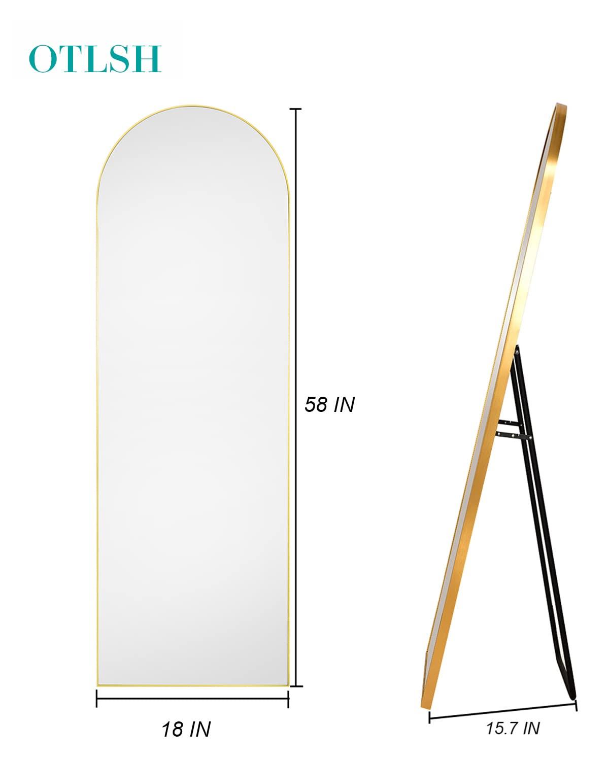 Antok Arched Full Length Mirror, 58"x18" Floor Mirror Freestanding, Floor Standing Mirror Full Body Mirror with Stand for Bedroom, Hanging Mounted Mirror for Living Room Cloakroom,Gold