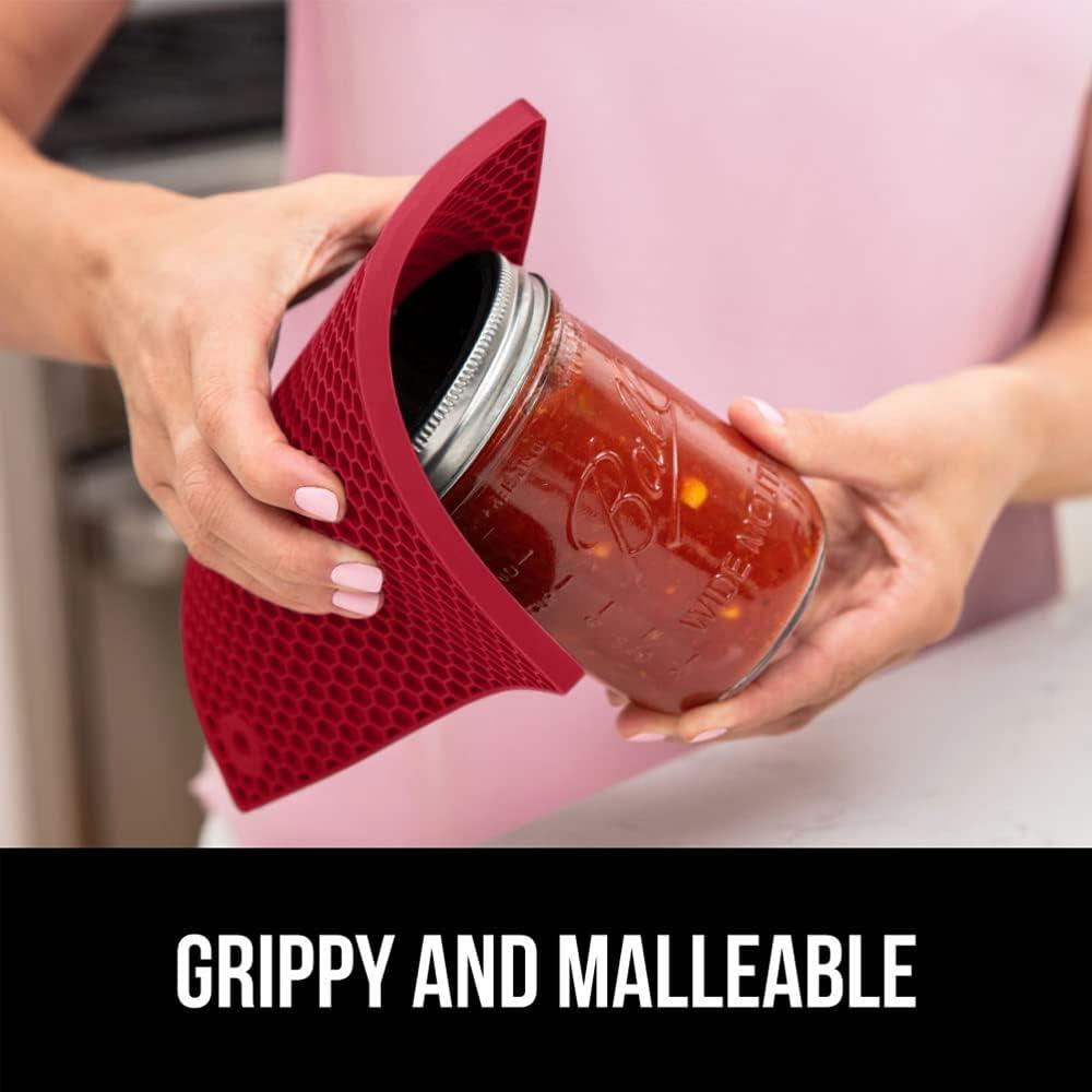 Gorilla Grip Heat and Slip Resistant Silicone Oven Mitts and Trivet Set, Waterproof, BPA-Free Set of 4, Red