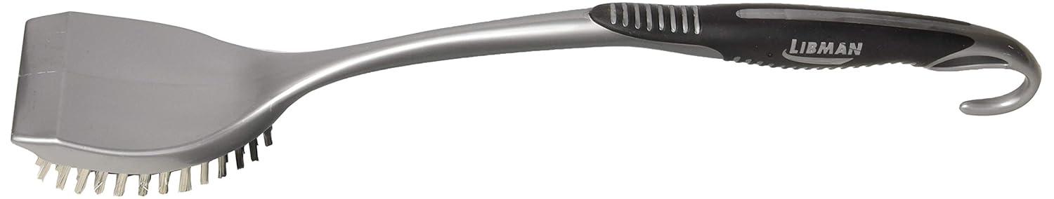 Libman Long Handle Stainless Steel BBQ Brush with Ergonomic Grip and Scraper