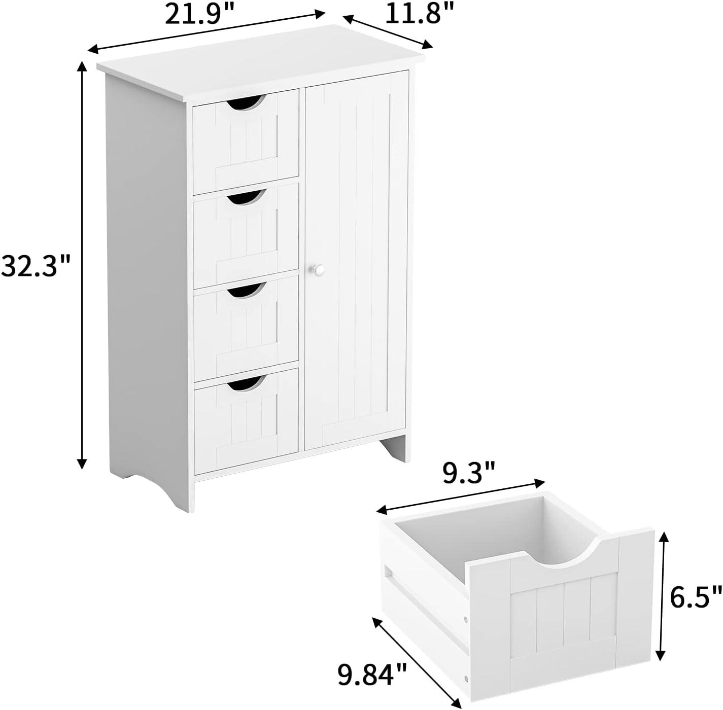 AA Bathroom Storage Cabinet, Side Free Standing Organizer with Large Space and Adjustable Shelves, Home Office Furniture for Multifunction in Living Room, Hallway, Kitchen, Bedroom, White