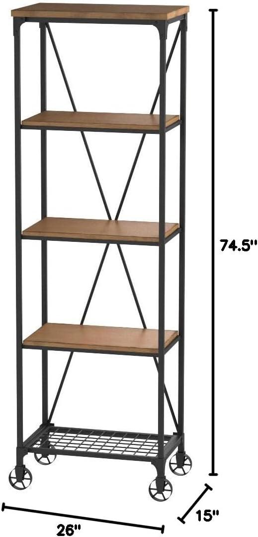 Millwood 26" 5 Shelf Metal Bookcase in Pine - Lexicon