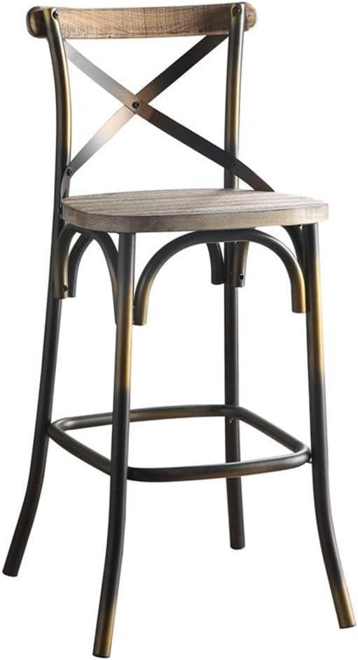 Acme Furniture Zaire Bar Chair in Antique Copper and Antique Oak Indoor