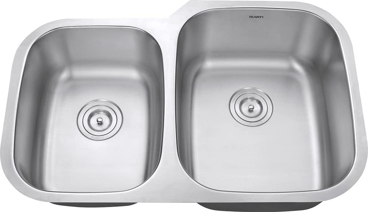 Ruvati 32-inch Undermount 40/60 Double Bowl 16 Gauge Stainless Steel Kitchen Sink