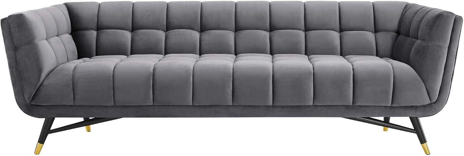 Modway Adept Performance Velvet Tufted Sofa in Gray and Black