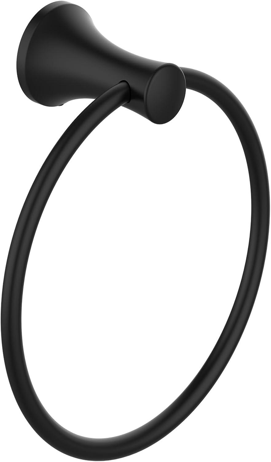 Matte Black Metal Towel Ring with Concealed Mounting