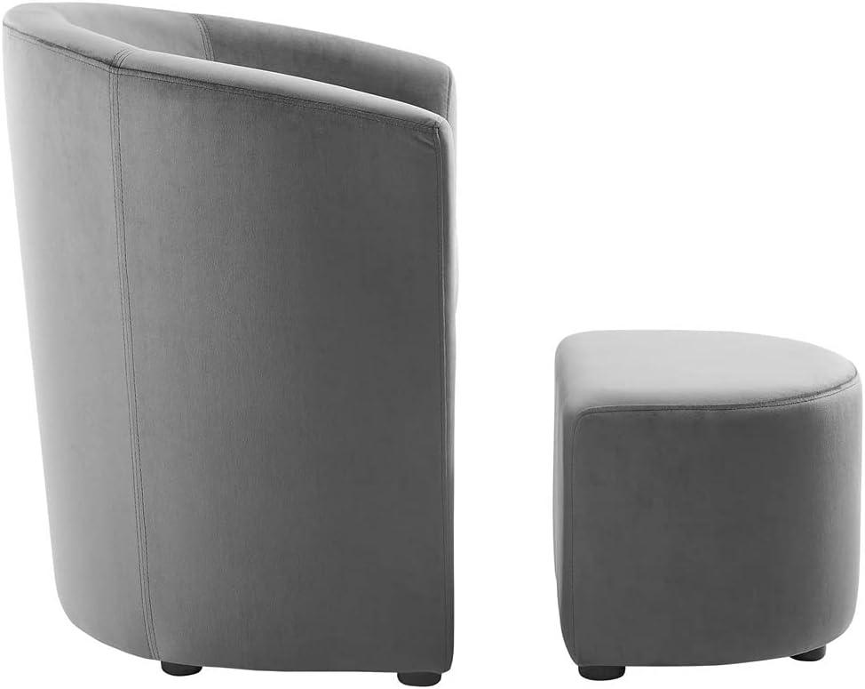 Gray Velvet and Wood Accent Chair with Ottoman