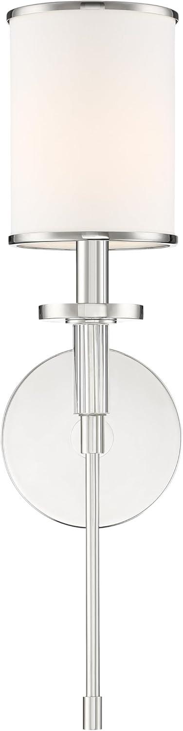 Elegant Polished Nickel 1-Light Wall Sconce with White Silk Shade