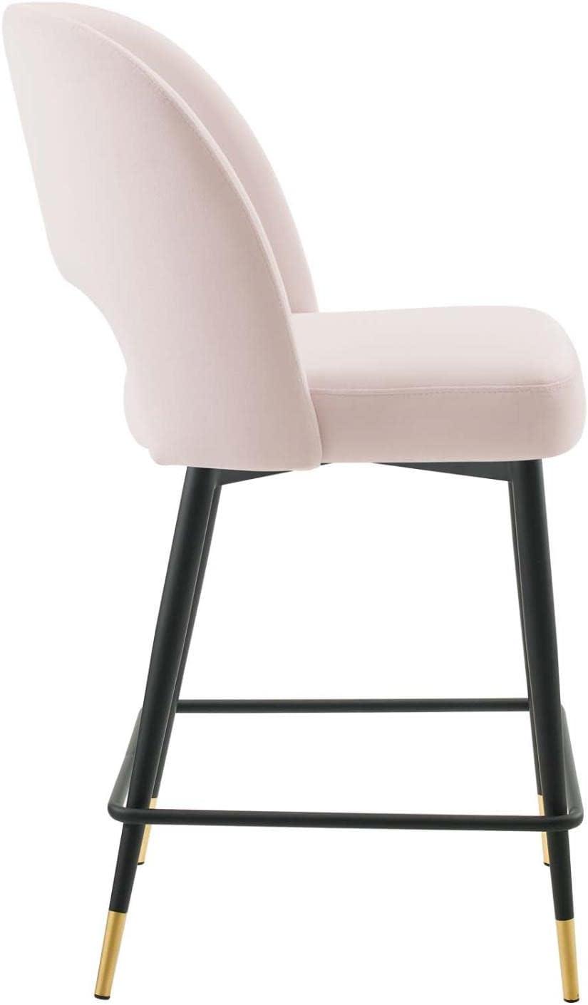 Mid-Century Glam Pink Velvet Counter Stool with Black Metal Legs