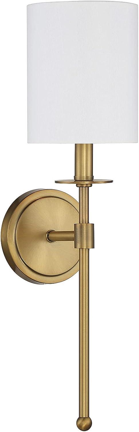 Elegant Natural Brass and White Fabric 20" Wall Sconce