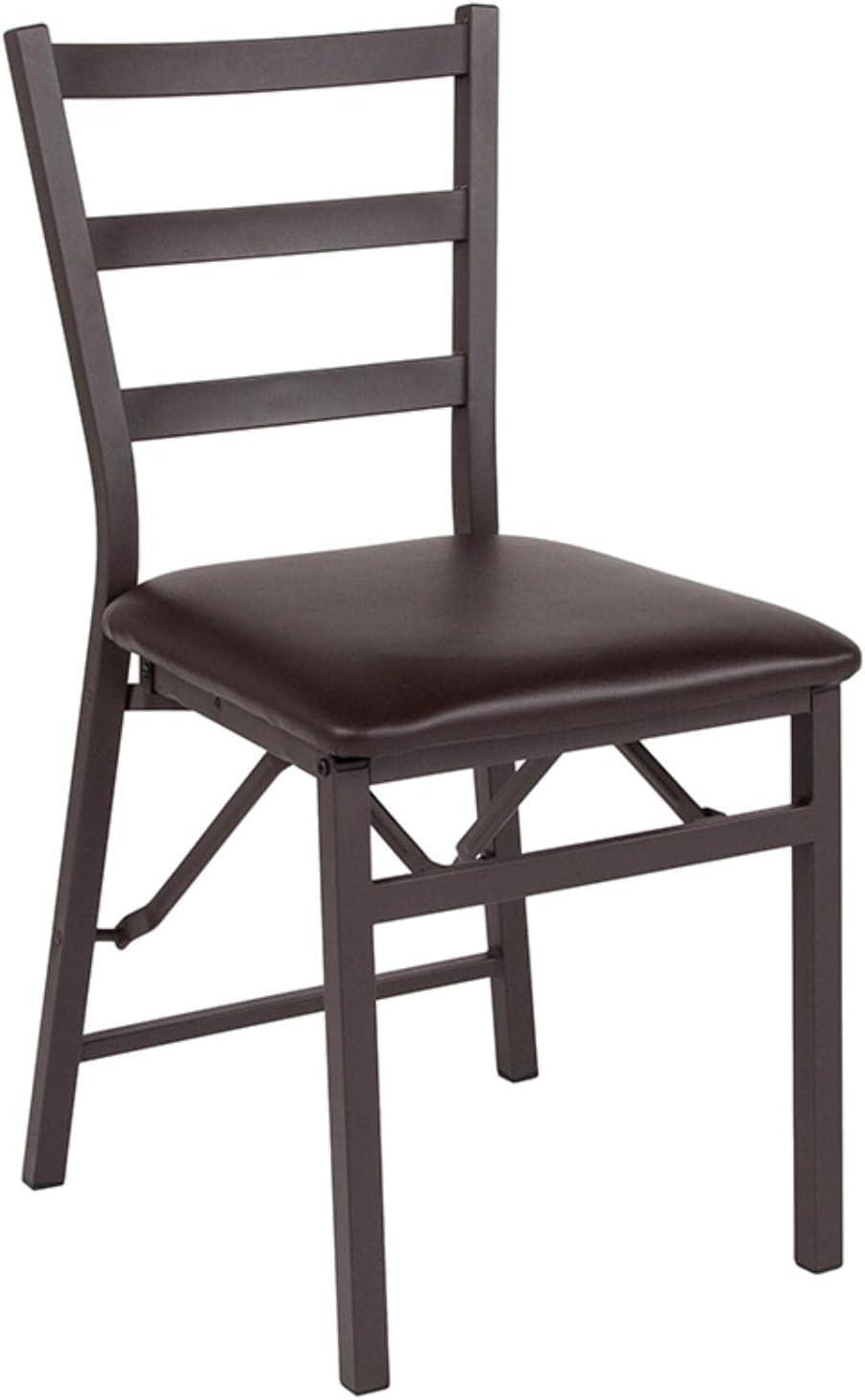 Flash Furniture 2 Pack HERCULES Series Brown Folding Ladder Back Metal Chair with Brown Vinyl Seat