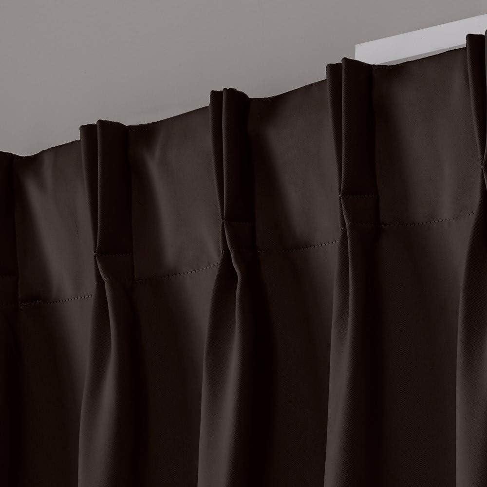 Set of 2 84"x52" Sateen Pinch Pleat Woven Blackout Back Tab Window Curtain Panel Brown: Thermal Insulated, Room Darkening