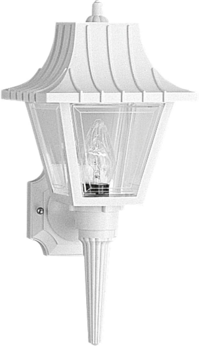 Progress Lighting, Mansard Collection, 1-Light Outdoor Wall Lantern, White Finish, Beveled Clear Acrylic Panels