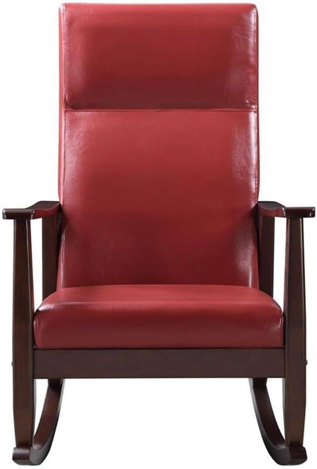 38" Raina Active Sitting Chair Red/Espresso Finish - Acme Furniture: Faux Leather, Rocker Rails, Comfort Cushion