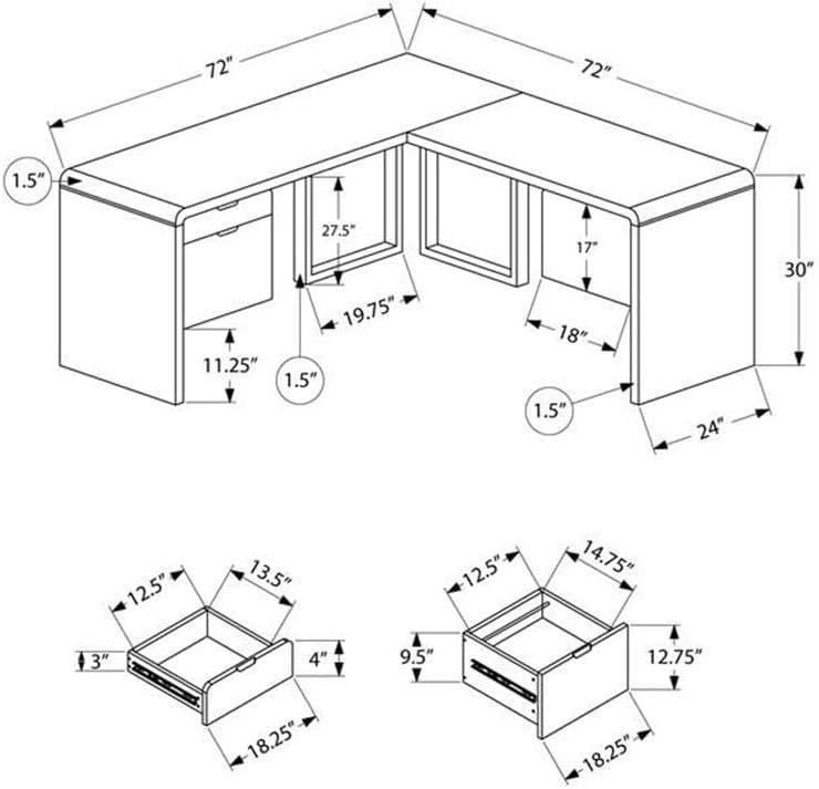 Monarch Specialties Computer Desk, Corner, 72"L, L Shape, Work, Laptop, Glossy White Laminate