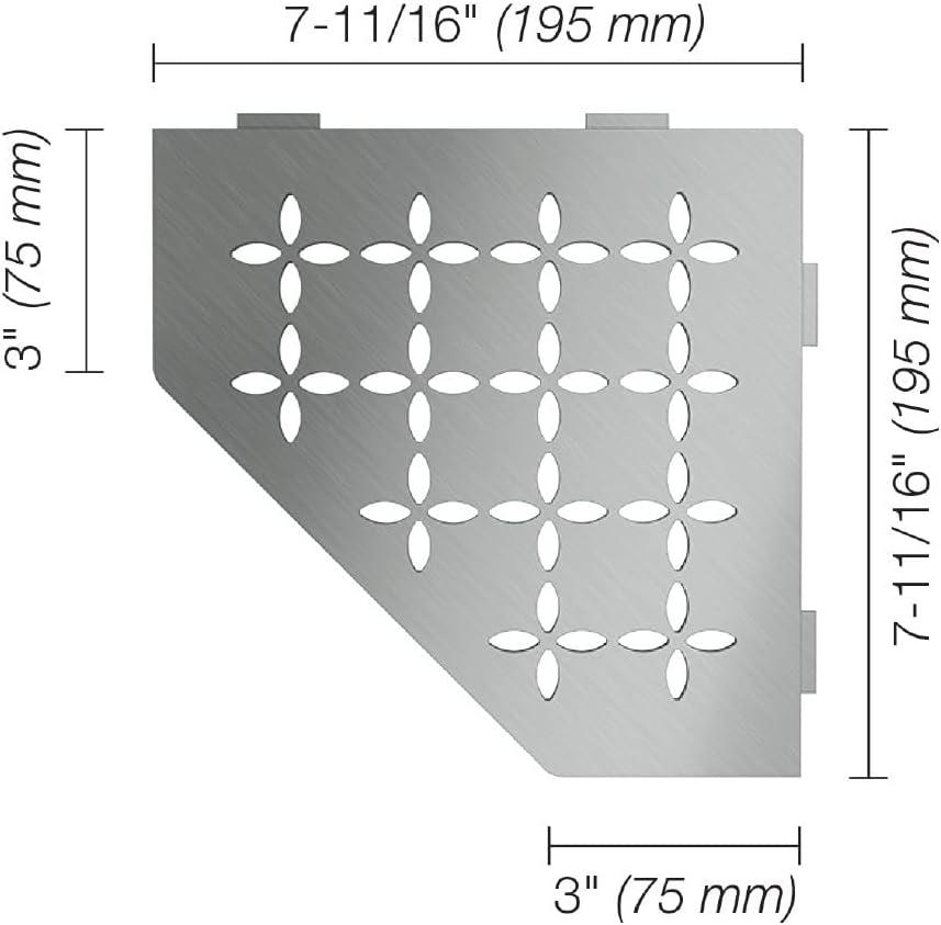 Schluter Systems Pentagon Corner Shelf-E - Floral Design - Brushed Stainless Steel (SES2D5EB) - Kerdi-Line Shower Acessory