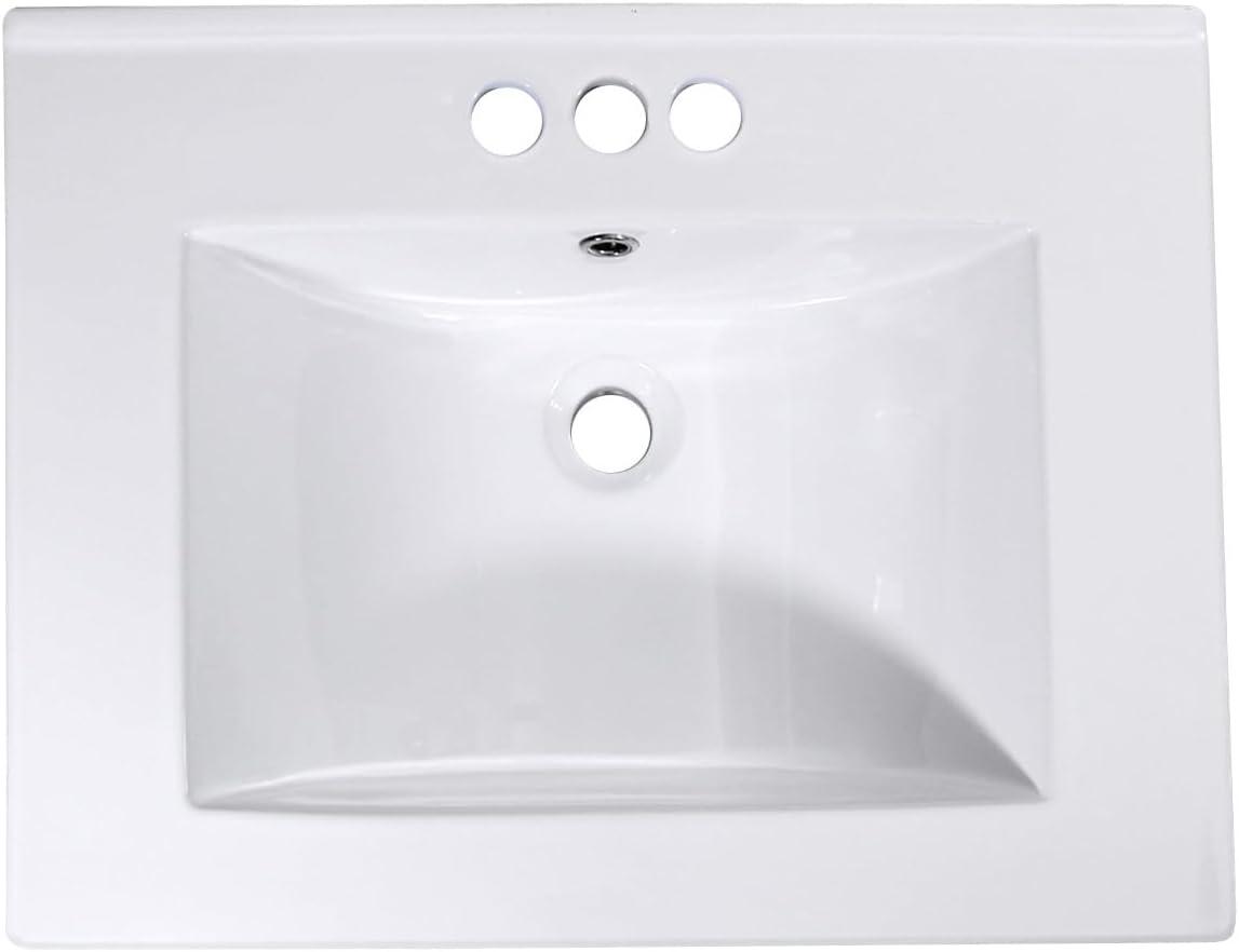 Miniyam 24" Ceramic Sink with Overflow, Drop in Bathroom Vessel Sink, White