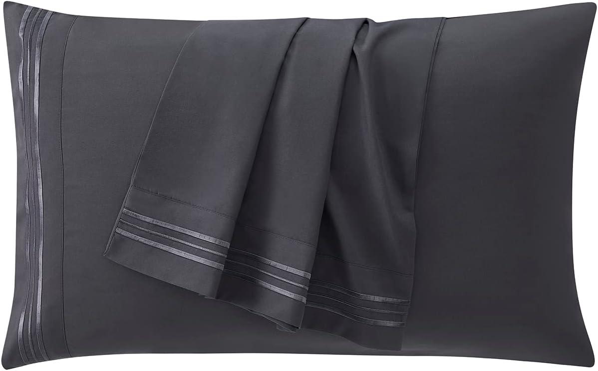 Clara Clark Premier 1800 Microfiber Collection 3-Line Bed Sheet Set, Full Size, Charcoal Stone Gray