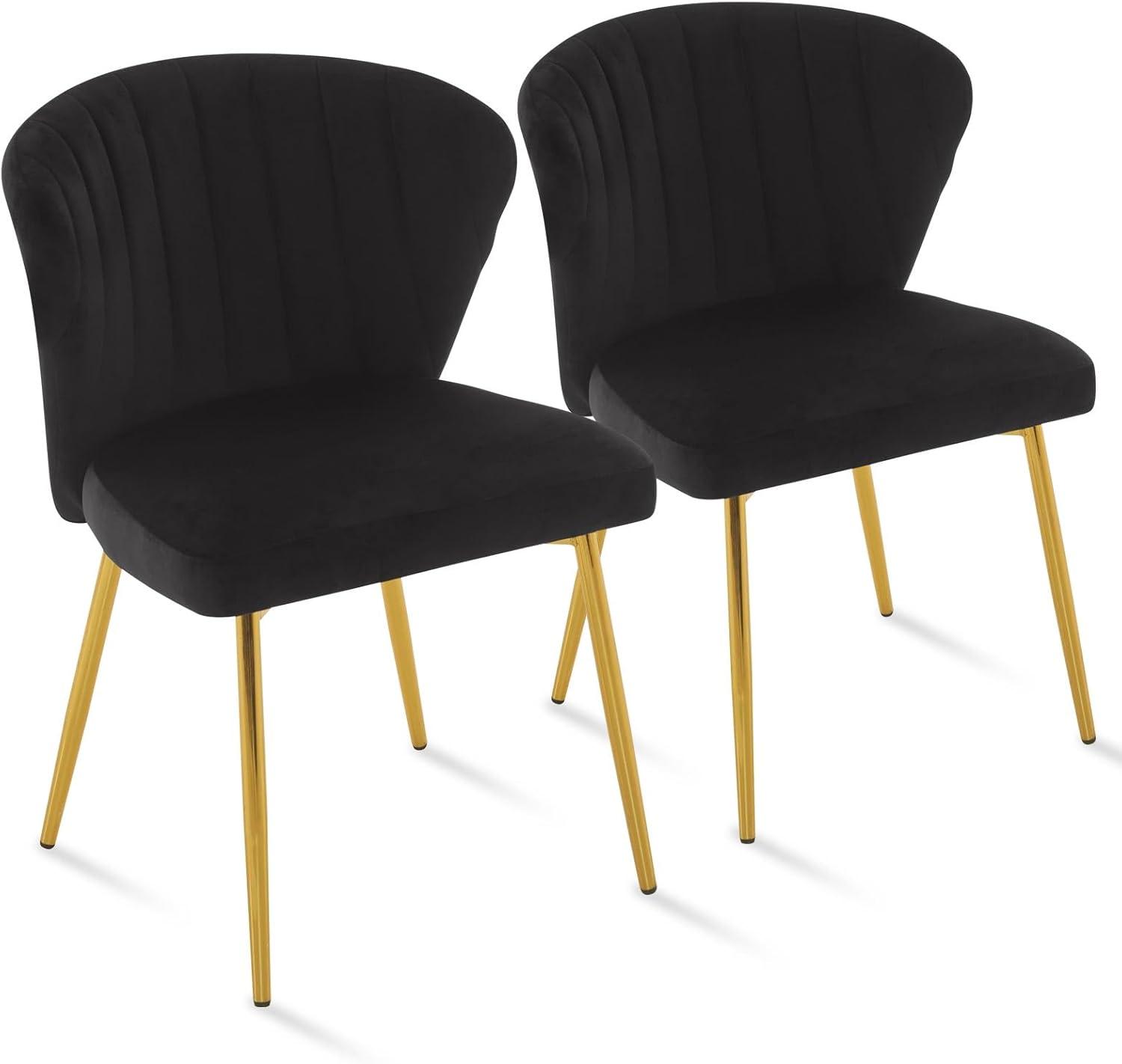 ANOUR Modern Dining Chairs, Velvet Accent Chair, Living Room Chairs, Set of 2, Upholstered Side Chair with Golden Metal Legs for Dining Room Kitchen Vanity Patio (Yellow, 2 Pack)