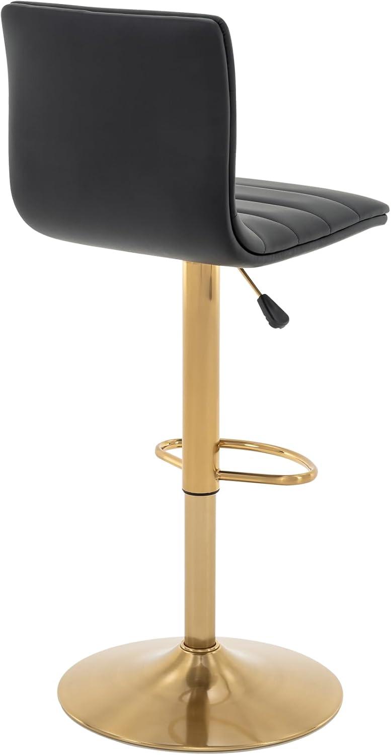 Flash Furniture Modern Black Vinyl Adjustable Bar Stool with Back, Counter Height Swivel Stool with Gold Pedestal Base, Set of 2