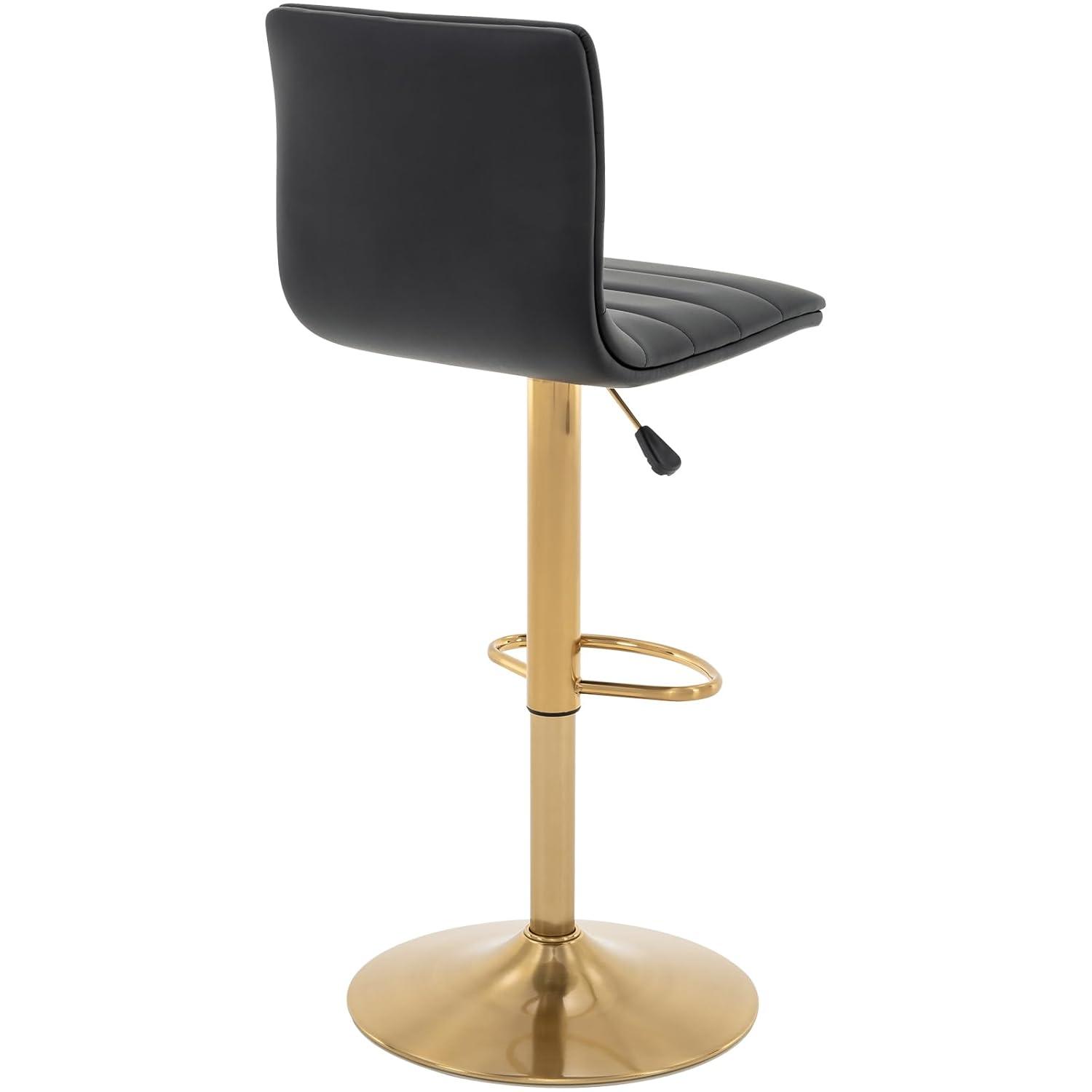 Flash Furniture Modern Black Vinyl Adjustable Bar Stool with Back, Counter Height Swivel Stool with Gold Pedestal Base, Set of 2