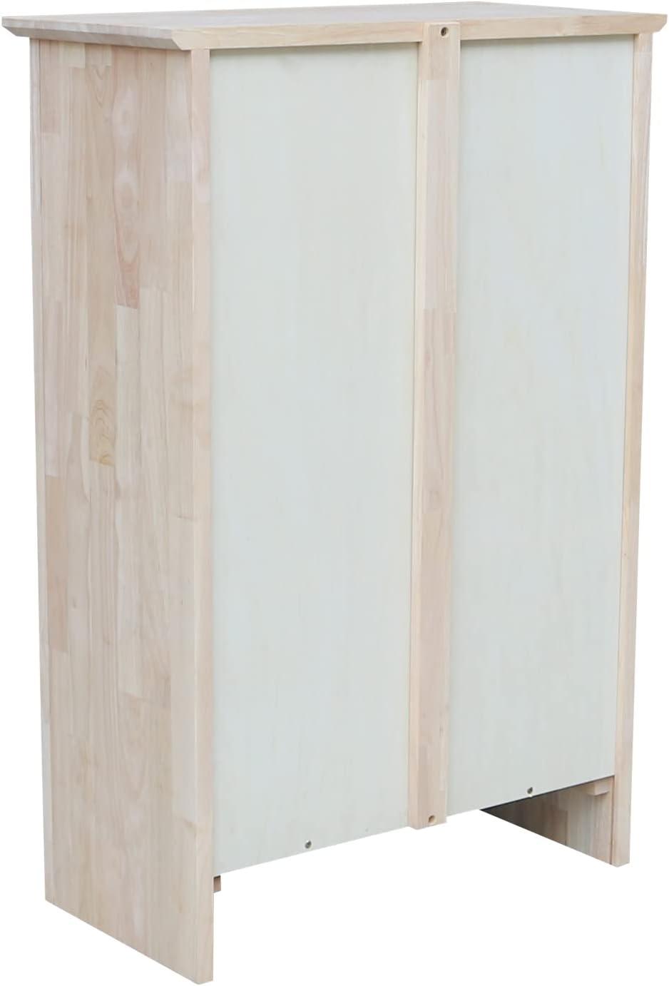 36"x24" Shaker Bookcase Unfinished - International Concepts: Rubberwood Material, 3 Fixed Shelves, Enclosed Back