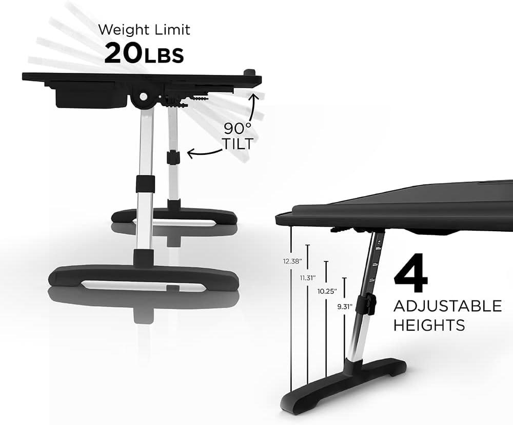 Limitless TotalDesk Portable Workstation Lap Desk with 12.3" Adjustable Height and Tilt 5.8lb - Black