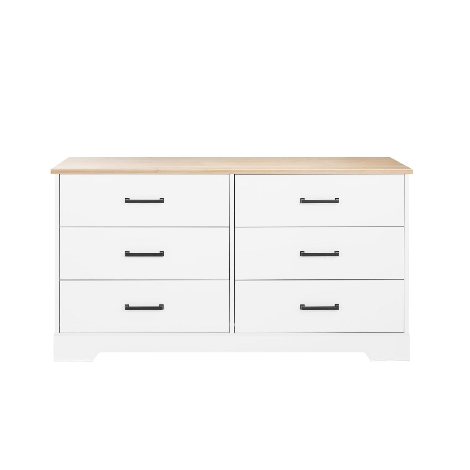 Prepac Rustic Ridge Farmhouse 6 Drawer Bedroom Dresser White/Oak