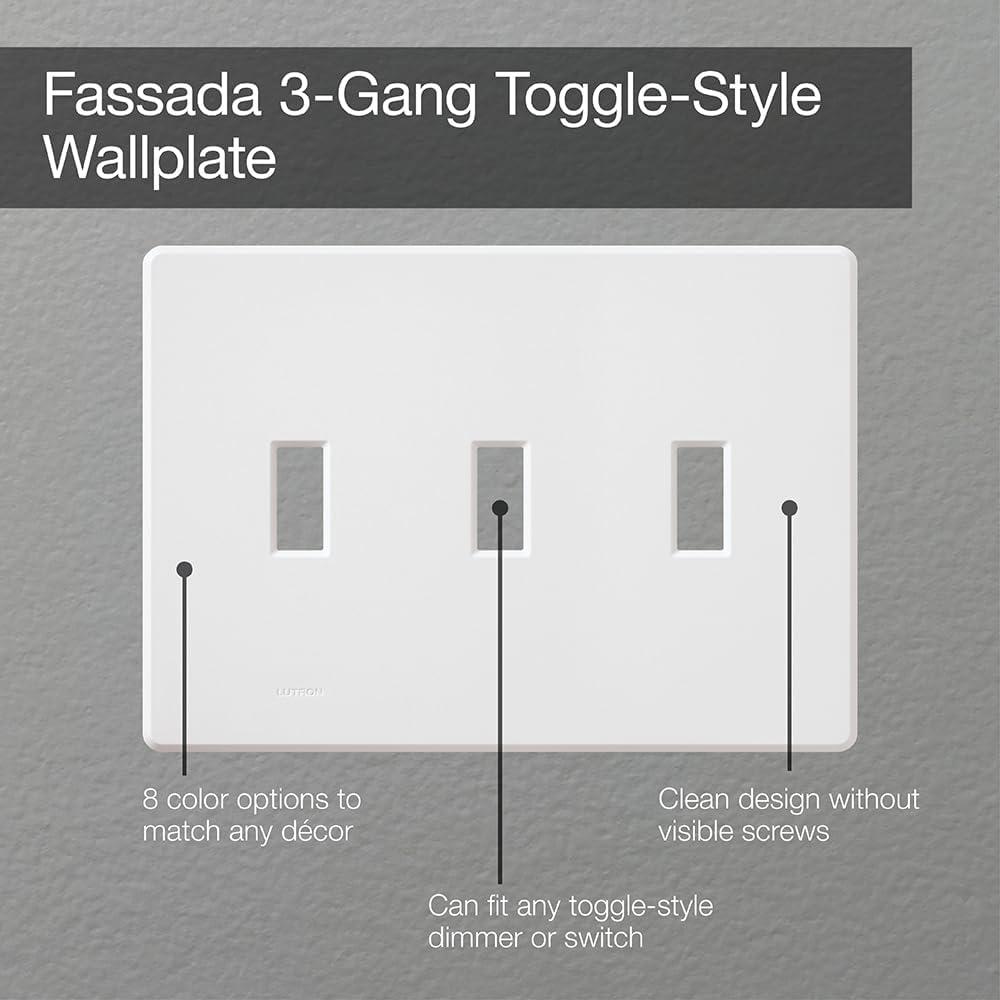 Lutron Fassada 3 Gang Wallplate for Toggle-Style Dimmers and Switches, FG-3-LA, Light Almond (1-Pack)