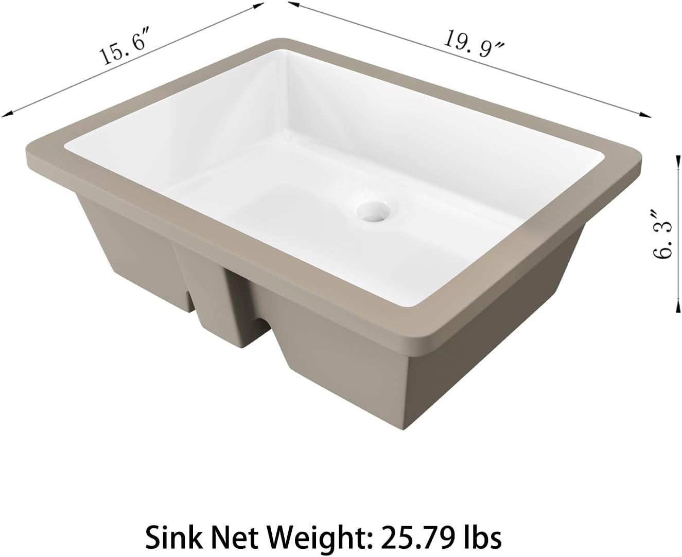 Sinber 19.9'' Ceramic Rectangular Bathroom Sink with Overflow