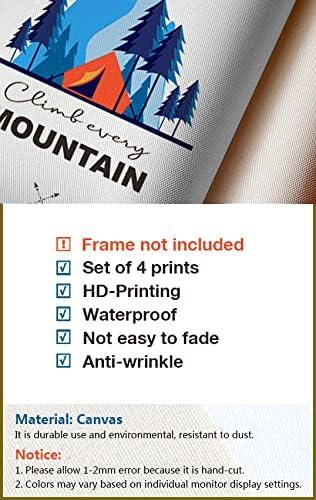 Blue Flower Canvas Wall Art Print, Vintage Floral Botanical Decor Antique Botany Poster, Blue Tone Morning Glory Water Lily Hyacinth Gentian Decorate for Office, Set of 4 ,8 X 10 In Unframed