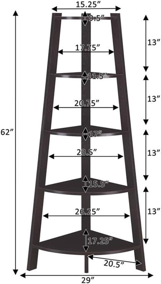 Convenience Concepts Newport 5 Tier Wide Corner Bookcase, Espresso