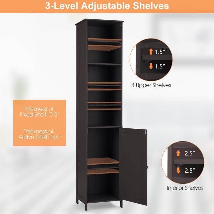 Brown Tall Slim Bathroom Storage Cabinet with Adjustable Shelves