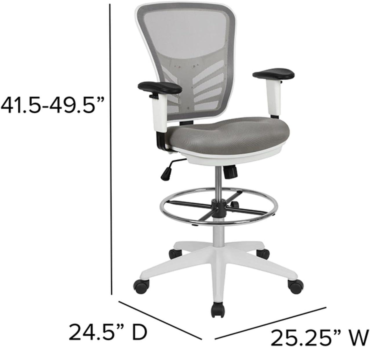 ErgoFlex Light Gray Mesh Drafting Chair with White Frame and Chrome Accents