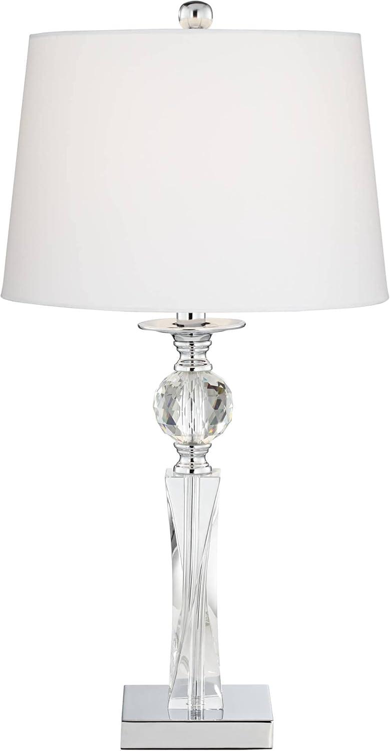 Vienna Full Spectrum Julian Traditional Table Lamp 25" High Clear Twisted Crystal Glass Column White Drum Shade for Bedroom Living Room Bedside Office