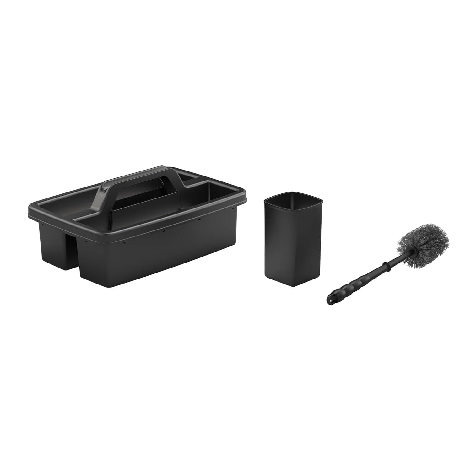 Black Polypropylene Cleaning Caddy with Toilet Brush Holder