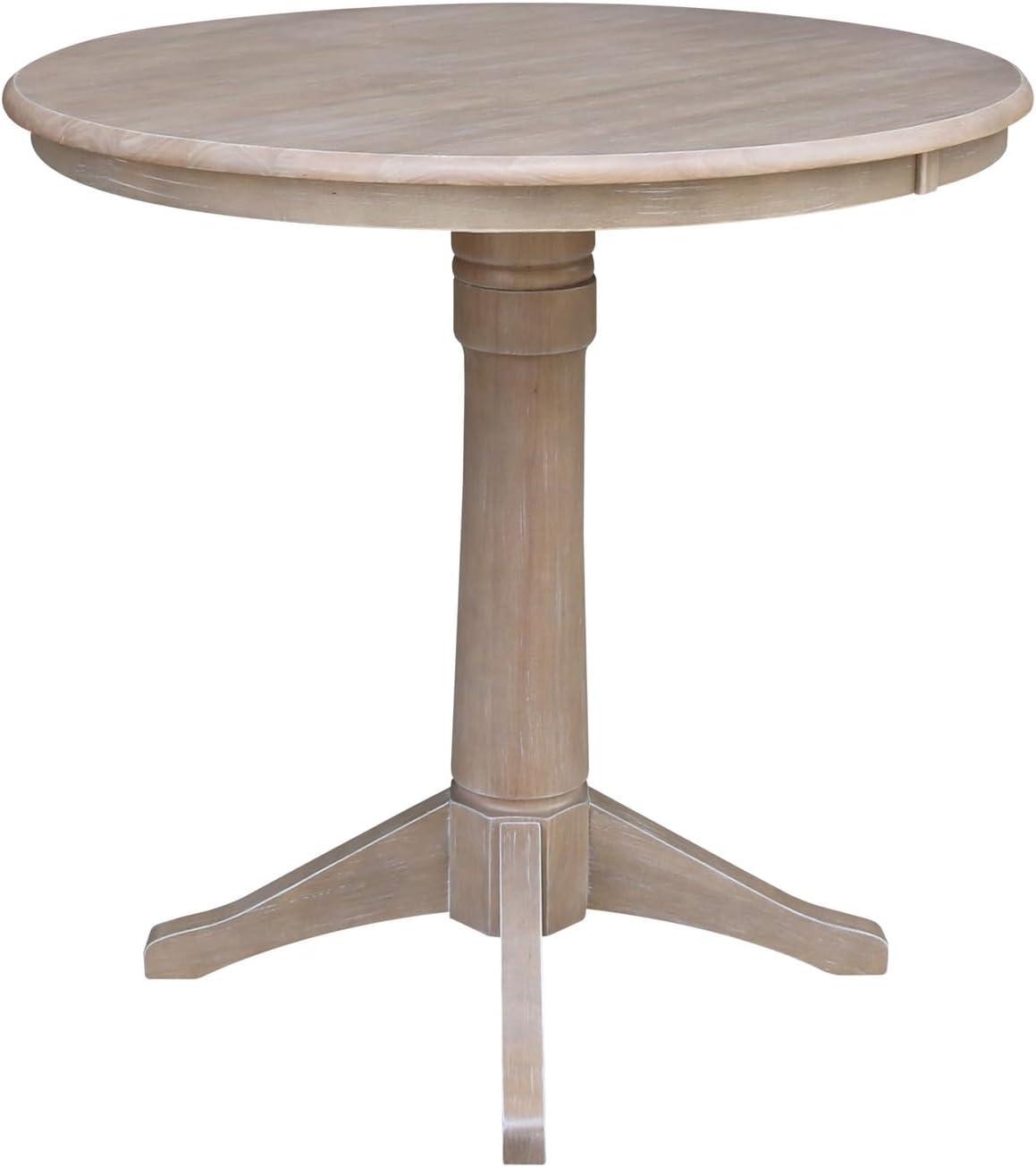 Round Top 36" x 36" Solid Wood Pedestal Dining Table in Washed Gray Taupe