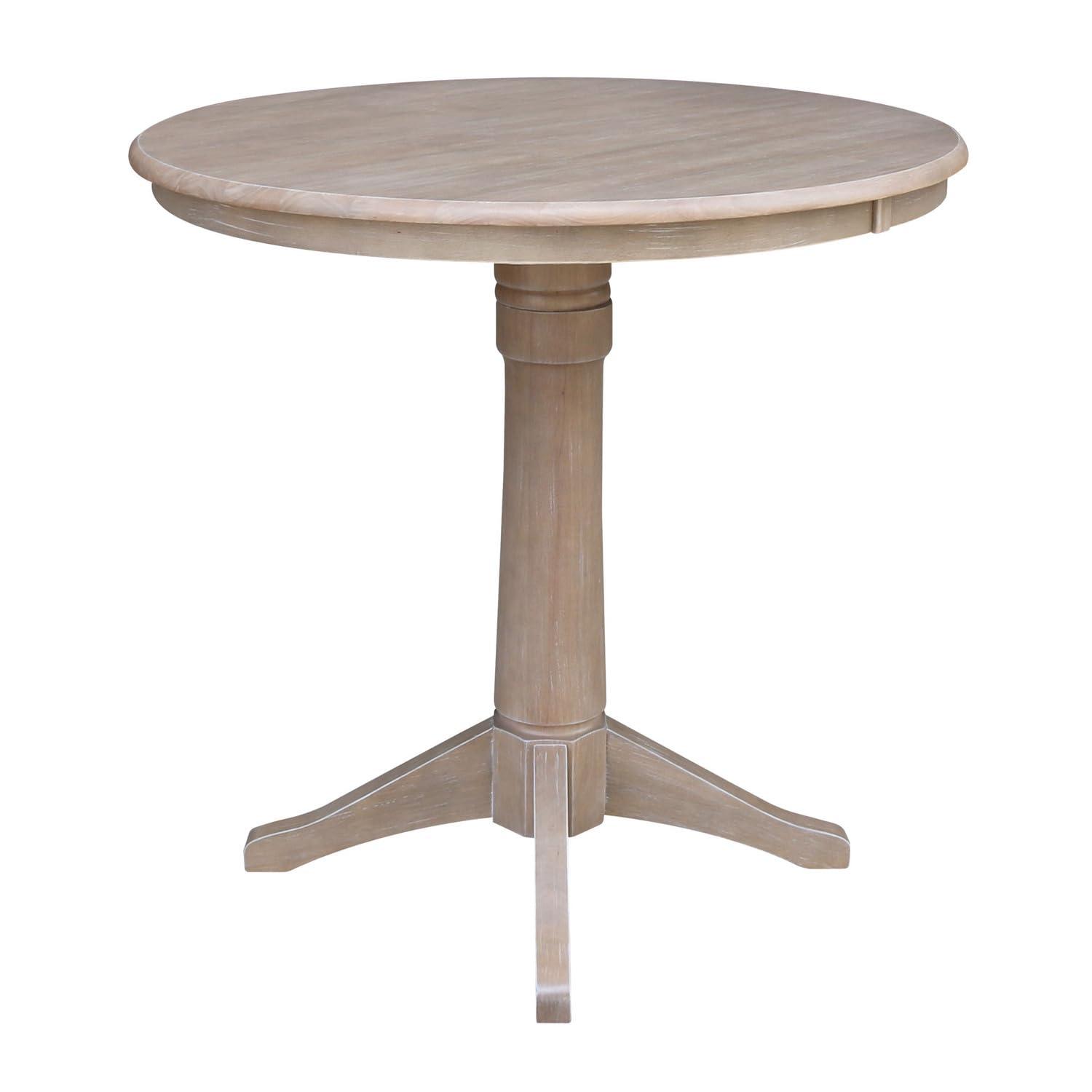 Round Top 36" x 36" Solid Wood Pedestal Dining Table in Washed Gray Taupe