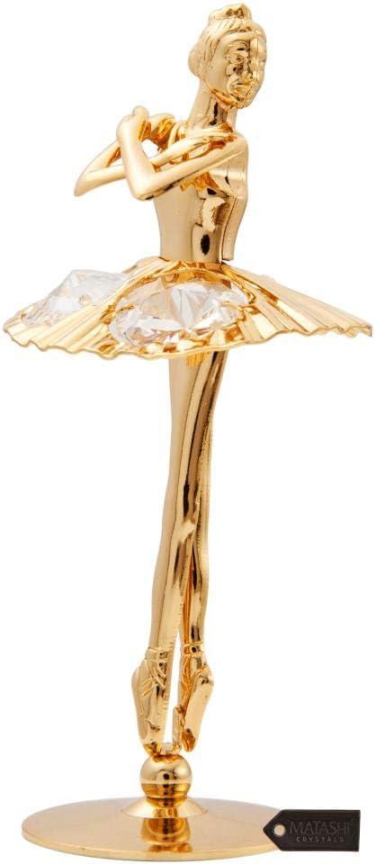 Matashi 24K Gold Plated Ballerina Figurine with Arms Crossed - Crystal Studded Tabletop Decoration Thoughtful Gift for Mom, Wife, or Girlfriend on Christmas, Valentine’s & Mother’s Day
