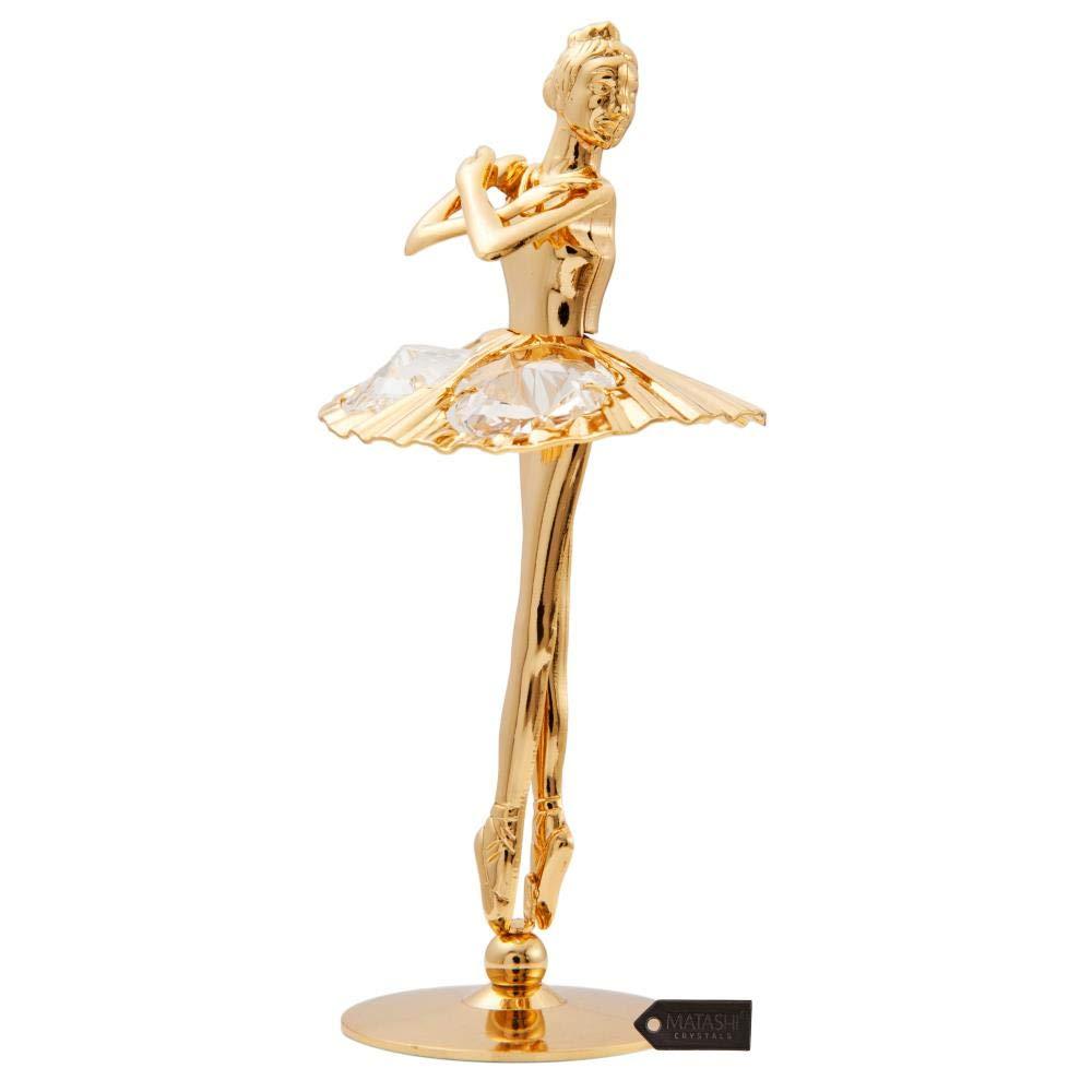 Matashi 24K Gold Plated Ballerina Figurine with Arms Crossed - Crystal Studded Tabletop Decoration Thoughtful Gift for Mom, Wife, or Girlfriend on Christmas, Valentine’s & Mother’s Day