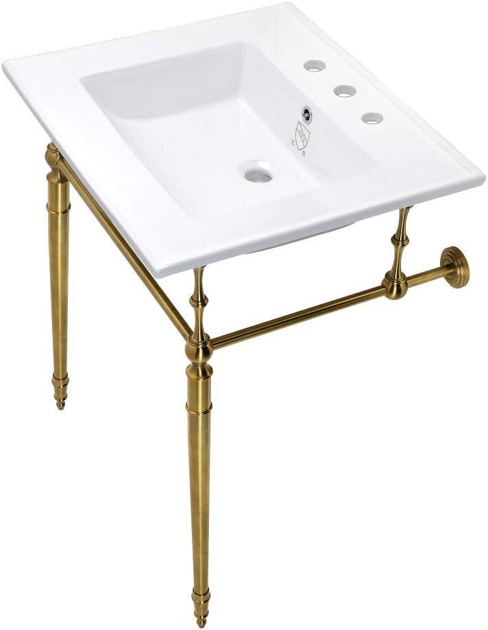 Kingston Brass Edwardian 25-Inch Ceramic Console Sink with Brass Legs (8-Inch, 3-Hole)