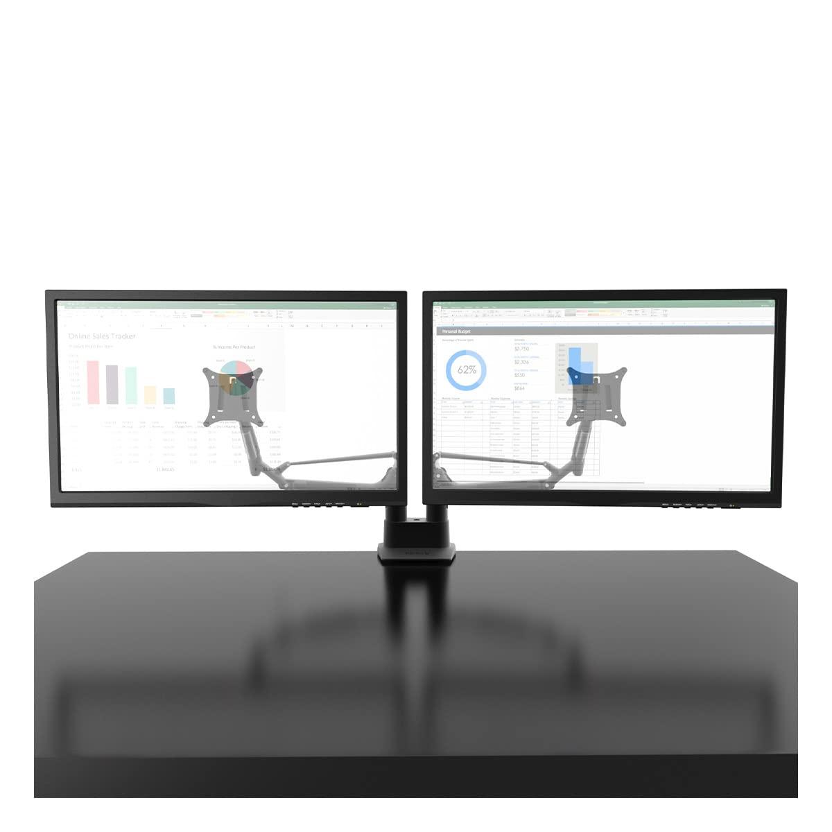 Black Aluminum Dual Monitor Desktop Mount with 360° Rotation