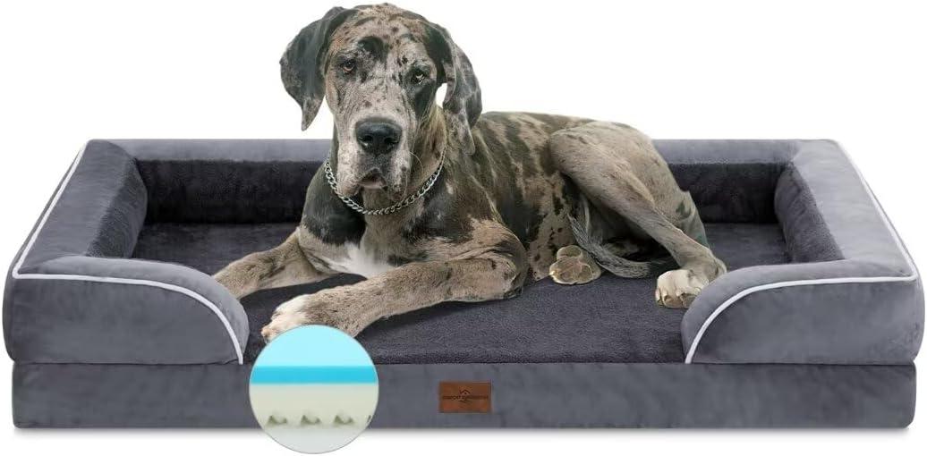 XXL Gray Orthopedic Waterproof Dog Bed with Bolster