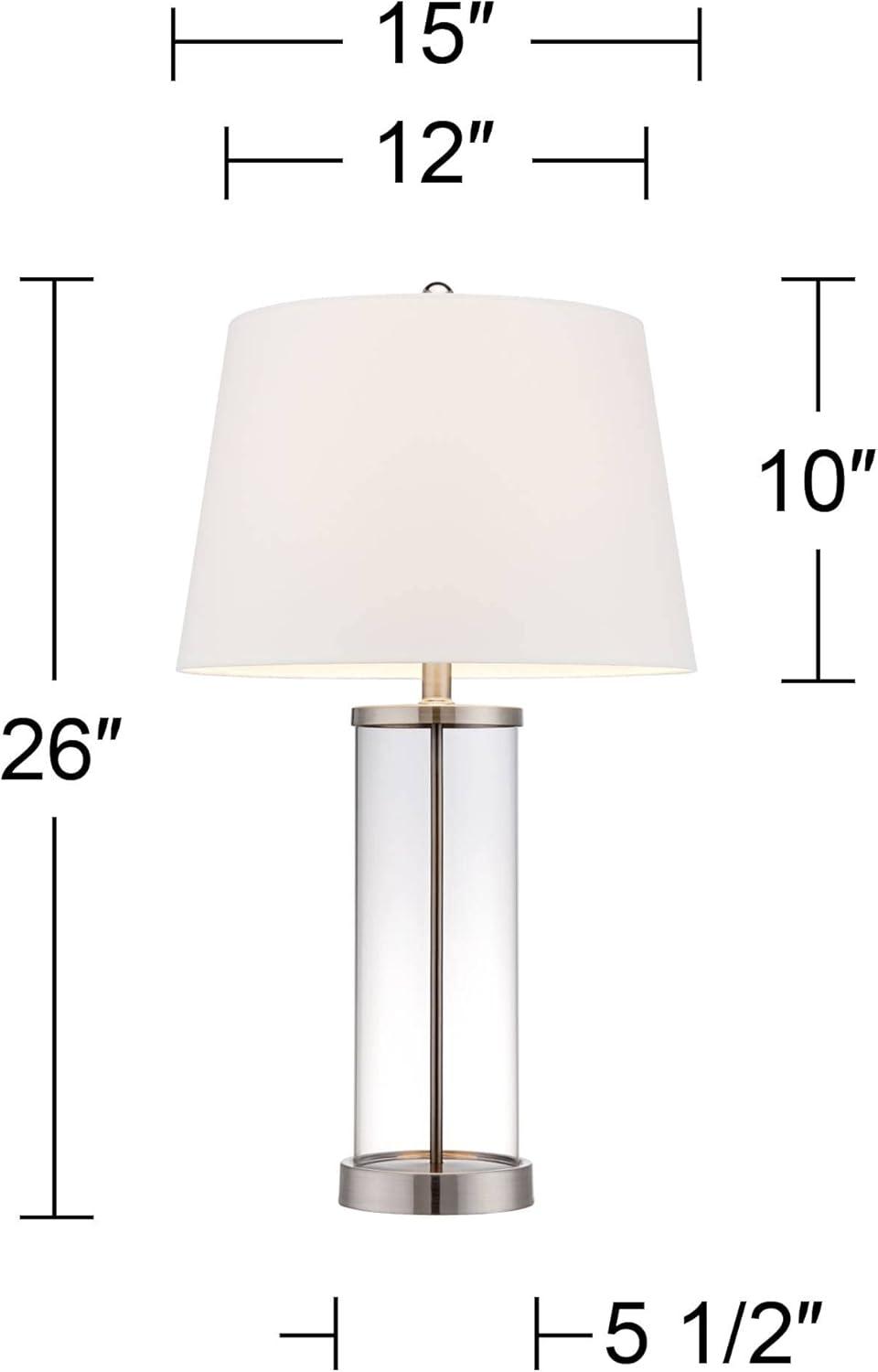 360 Lighting Coastal Table Lamp 26.25" High Clear Glass Cylinder Steel Fillable White Drum Shade for Living Room Family Bedroom Bedside Office