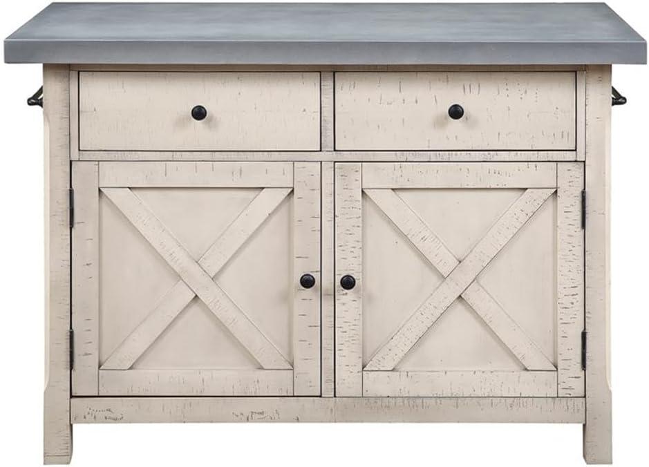 OSP Furniture Nashville Kitchen Island with Cement like Grey Top and 2 Stools