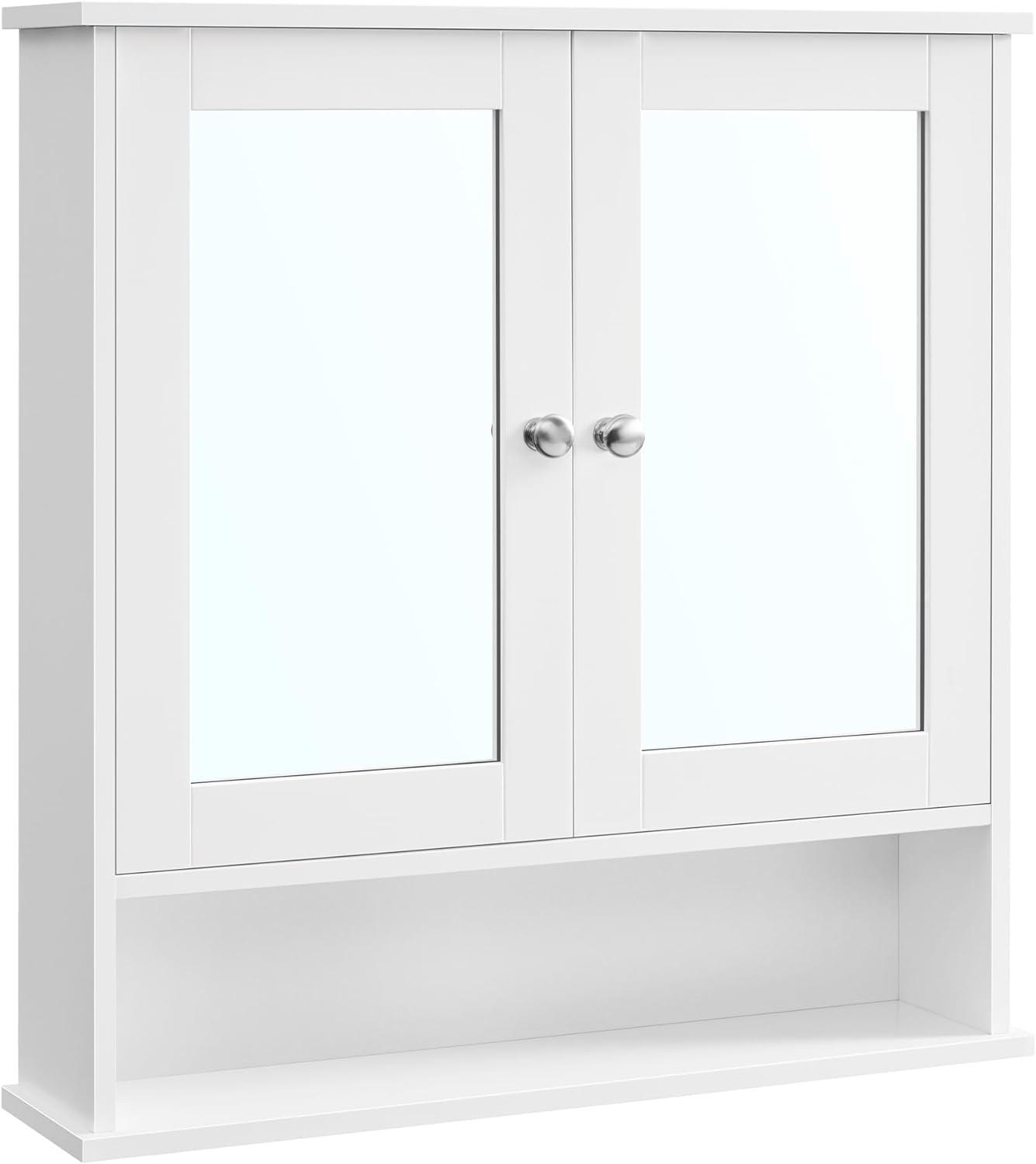 White MDF Wall-Mounted Bathroom Cabinet with Mirrored Doors