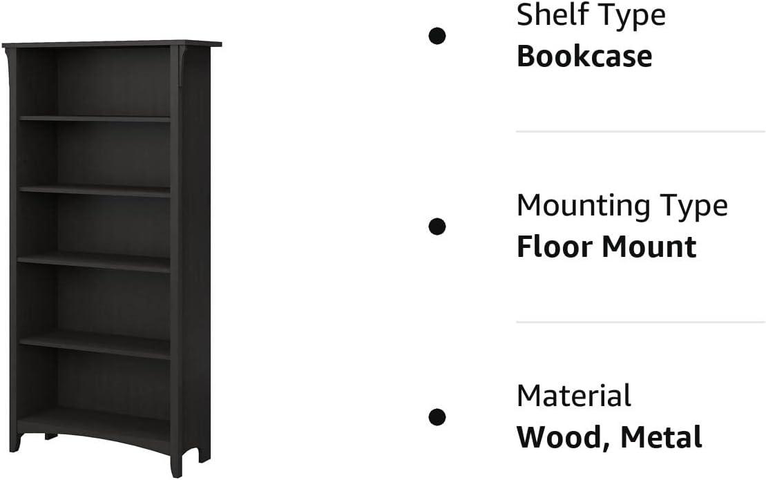 Bush Furniture Salinas Tall 5 Shelf Bookcase, Vintage Black