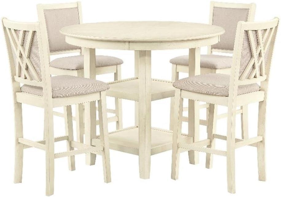 Cream Round Wood Counter Pub Set with 4 Chairs