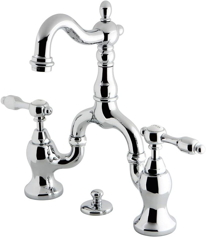 Tudor Bridge Polished Chrome Bathroom Faucet with Brass Pop-Up